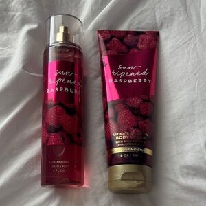 Bath & Body Works Sun-Ripened Raspberry Body Mist & Lotion - Deep Berry Pink